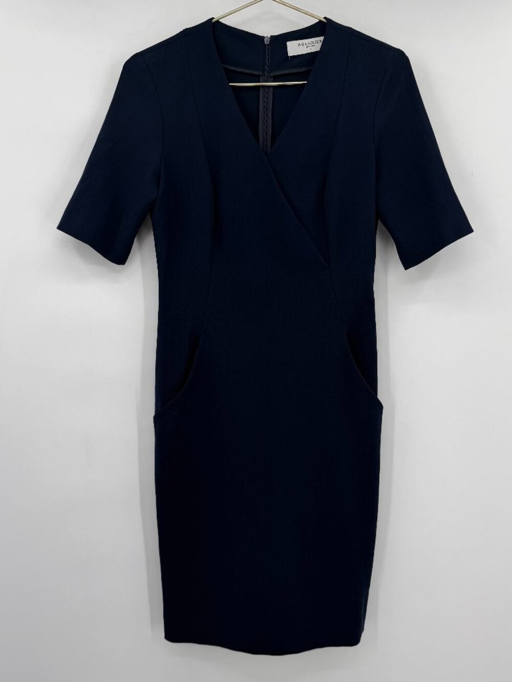MM.LaFleur Navy Wrap-Front Midi Dress